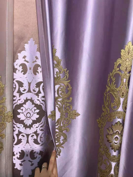 QYFL1821A On Sales Rainier Brocade Faux Silk Flowers Grey Beige Blue Purple Custom Made Curtains(Color: Purple)