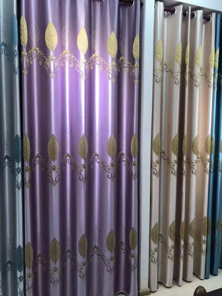 QYFL1821B On Sales Rainier Brocade Faux Silk Leaves Grey Beige Blue Purple Custom Made Curtains