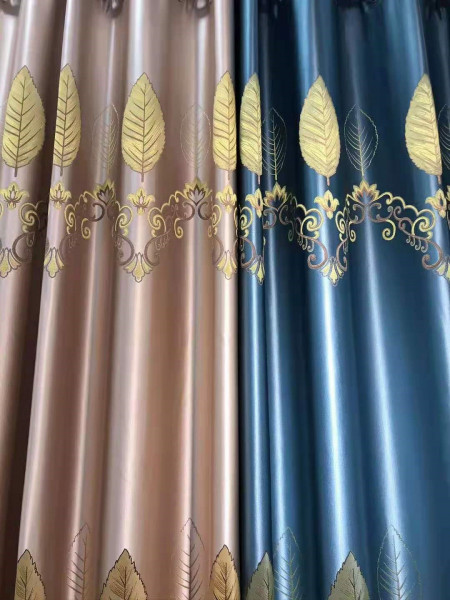 QYFL1821B On Sales Rainier Brocade Faux Silk Leaves Grey Beige Blue Purple Custom Made Curtains