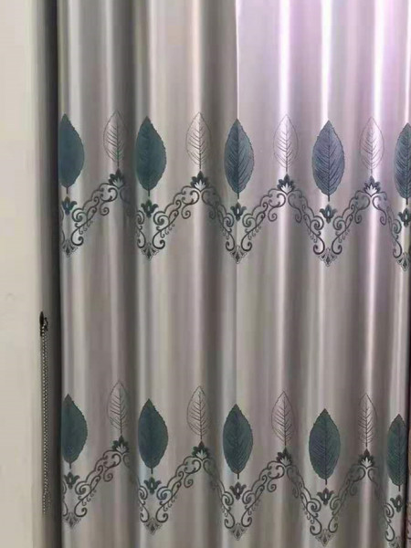 QYFL1821B On Sales Rainier Brocade Faux Silk Leaves Grey Beige Blue Purple Custom Made Curtains(Color: Grey)