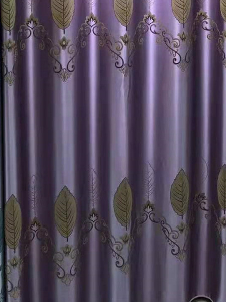 QYFL1821B On Sales Rainier Brocade Faux Silk Leaves Grey Beige Blue Purple Custom Made Curtains(Color: Purple)