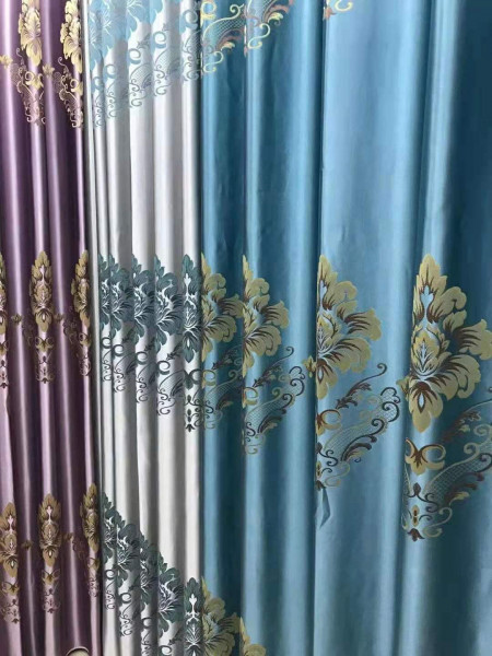 QYFL1821C On Sales Rainier Brocade Faux Silk Flowers Grey Beige Blue Purple Custom Made Curtains