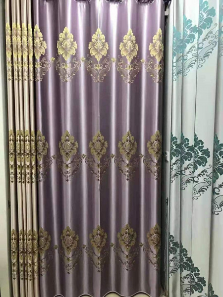 QYFL1821C On Sales Rainier Brocade Faux Silk Flowers Grey Beige Blue Purple Custom Made Curtains