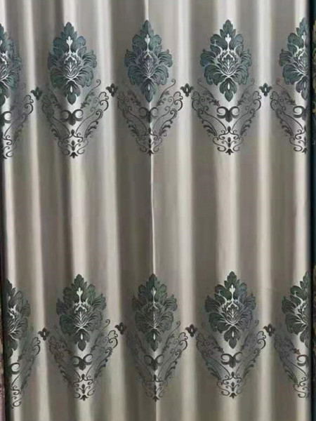 QYFL1821C On Sales Rainier Brocade Faux Silk Flowers Grey Beige Blue Purple Custom Made Curtains(Color: Grey
