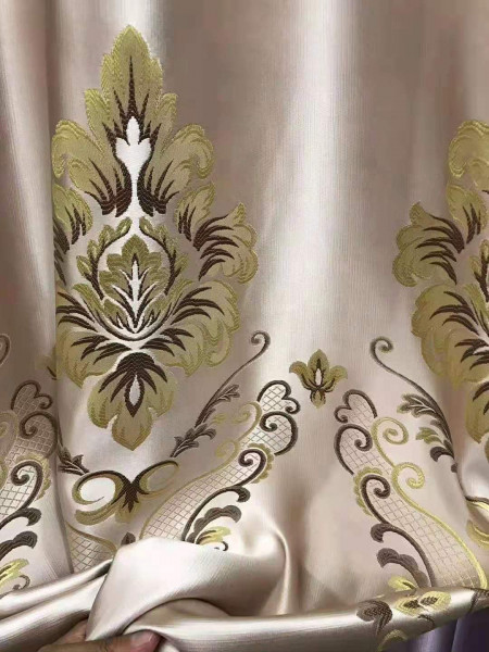 QYFL1821C On Sales Rainier Brocade Faux Silk Flowers Grey Beige Blue Purple Custom Made Curtains(Color: Beige)