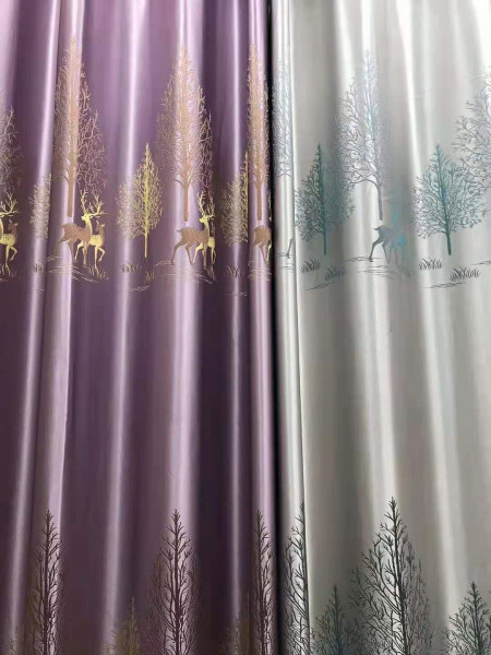 QYFL1821D On Sales Rainier Brocade Faux Silk Trees Grey Beige Blue Purple Custom Made Curtains