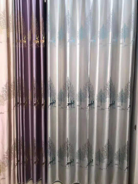 QYFL1821D On Sales Rainier Brocade Faux Silk Trees Grey Beige Blue Purple Custom Made Curtains