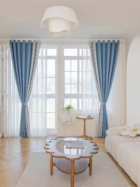 QYFL2302DA 2023 New Arrival Petrel Blue Grey Green Chenille Ready Made Curtains For Living Room(Color: Blue)