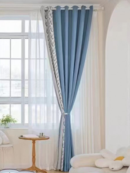 QYFL2302DA 2023 New Arrival Petrel Blue Grey Green Chenille Ready Made Curtains For Living Room