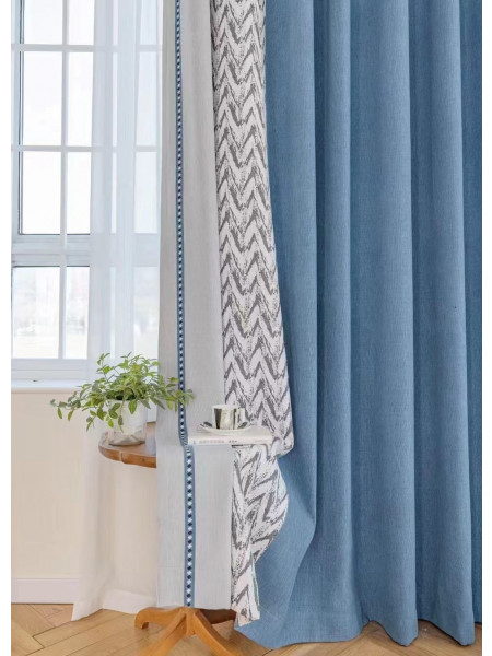 QYFL2302DA 2023 New Arrival Petrel Blue Grey Green Chenille Ready Made Curtains For Living Room