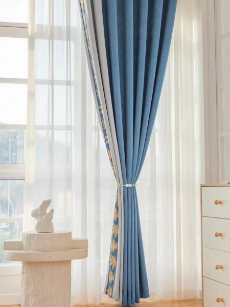 QYFL2302HA 2023 New Arrival Petrel Blue Grey Green Chenille Ready Made Curtains For Living Room(Color: Blue)