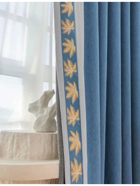 QYFL2302HA 2023 New Arrival Petrel Blue Grey Green Chenille Ready Made Curtains For Living Room