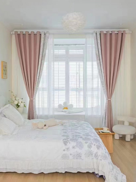 QYFL2302KA 2023 New Arrival Petrel Blue Pink Green Chenille Ready Made Curtains For Living Room(Color: Pink)