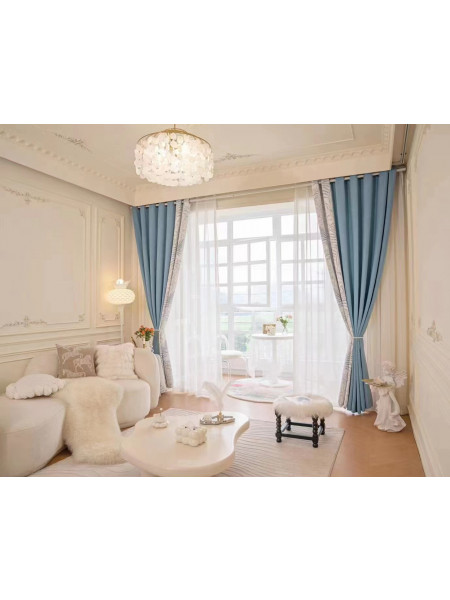 QYFL2302KA 2023 New Arrival Petrel Blue Pink Green Chenille Ready Made Curtains For Living Room