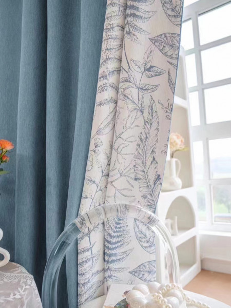 QYFL2302KA 2023 New Arrival Petrel Blue Pink Green Chenille Ready Made Curtains For Living Room