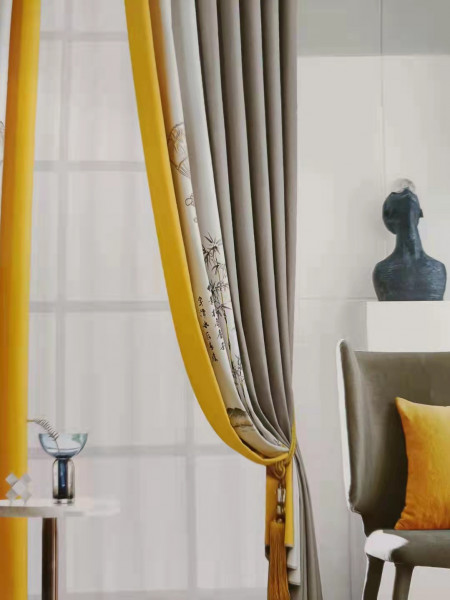 QYFL9003D Illawarra Flower Faux Linen Eyelet Ready Made Extra Wide Curtains For Living Room(Color: Grey)