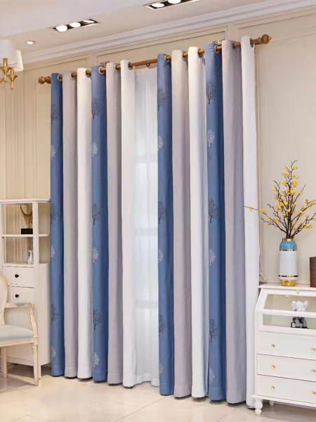 QYFLRDQ On Sales Petrel Blue Grey Stripe Trees Custom Made Curtains(Color: Blue Grey)