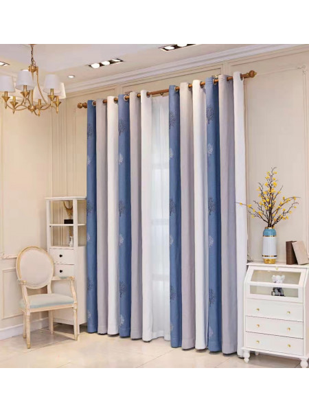 QYFLRDQ On Sales Petrel Blue Grey Stripe Trees Custom Made Curtains