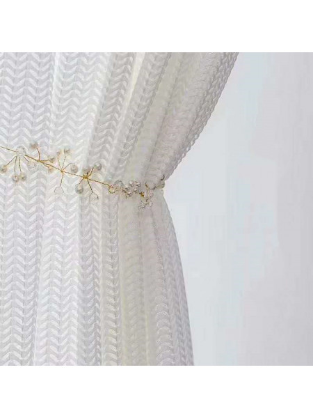 QYFLS2020B Bona Stripe Faux Linen Custom Made Sheer Curtains(Color: White)