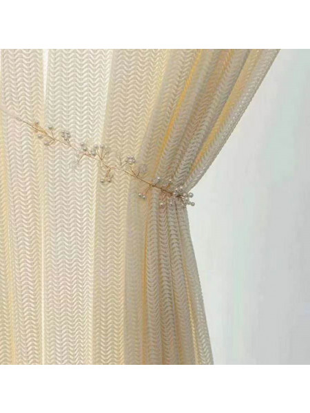 QYFLS2020B Bona Stripe Faux Linen Custom Made Sheer Curtains(Color: Beige)
