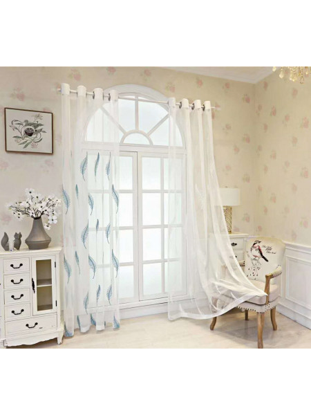 QYFLS2020F Bona Long Leaves Embroidered Custom Made Sheer Curtains