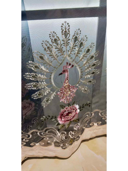 QYFLS2020H Bona  Embroidered Flowers Blue Custom Made Sheer Curtains(Color: Blue)