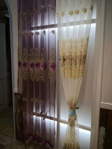 QYFLS2020I Bona Beige Purple Floral Embroidered Custom Made Sheer Curtains