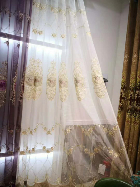 QYFLS2020I Bona Beige Purple Floral Embroidered Custom Made Sheer Curtains