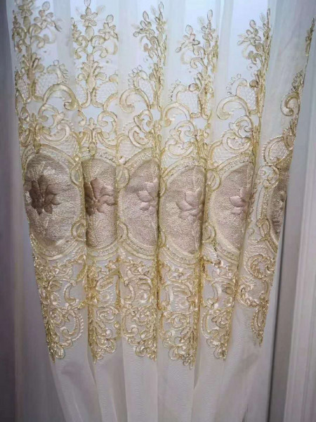 QYFLS2020I Bona Beige Purple Floral Embroidered Custom Made Sheer Curtains(Color: Beige)
