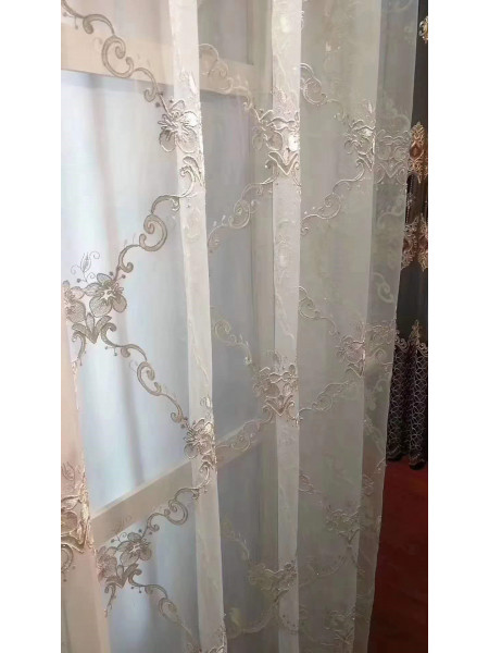 QYFLS2020J Bona Embroidered Flowers White Custom Made Sheer Curtains(Color: White)