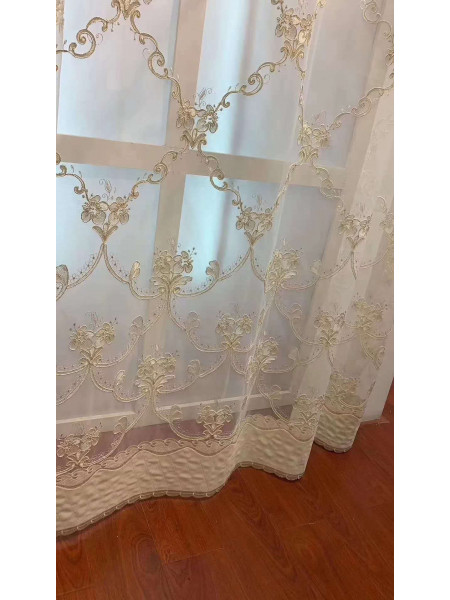 QYFLS2020J Bona Embroidered Flowers White Custom Made Sheer Curtains 