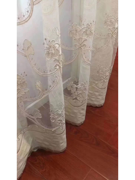 QYFLS2020J Bona Embroidered Flowers White Custom Made Sheer Curtains 
