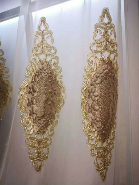 QYFLS2020K Bona Beige Blue Brown Floral Embroidered Custom Made Sheer Curtains