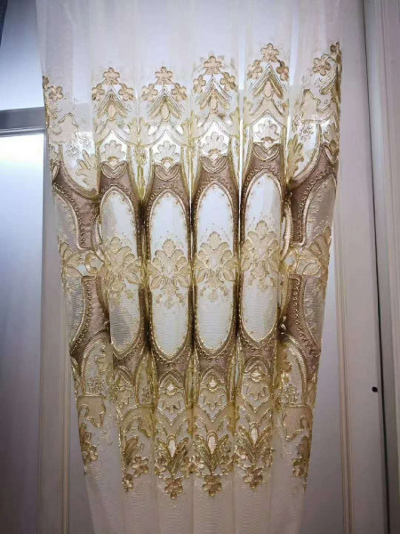 QYFLS2020L Bona Beige Blue Purple Floral Embroidered Custom Made Sheer Curtains(Color: Beige)