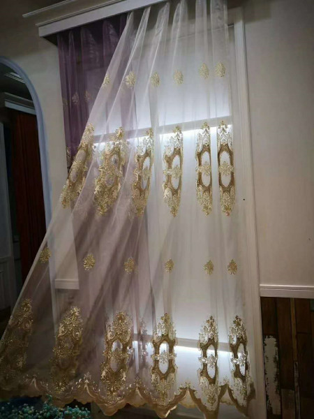QYFLS2020L Bona Beige Blue Purple Floral Embroidered Custom Made Sheer Curtains