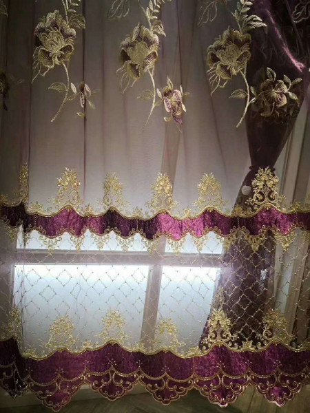 QYFLS2020M Bona Purple Floral Embroidered Custom Made Sheer Curtains