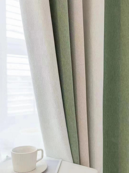 QYH2407A Made To Measure Chenille Curtains Stripe Mediterranean(Color: Green)