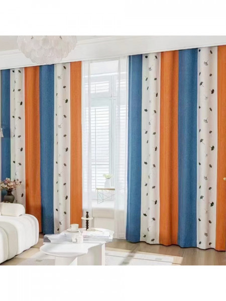 QYH2407BD Eyelet Ready Made Curtains Stripe Chenille Ginkgo Biloba