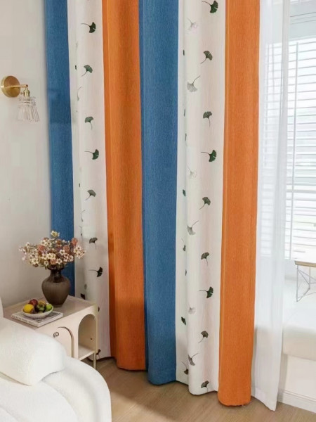 QYH2407B Made To Measure Chenille Curtains Stripe Ginkgo Biloba(Color: Orange)