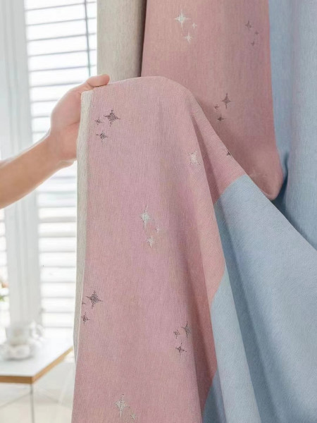 QYH2407C Made To Measure Eyelet Curtains Thick Chenille Stars(Color: Pink)