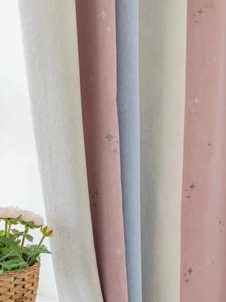 QYH2407CS Thick Chenille Stars Curtain Fabric Samples(Color: Pink)