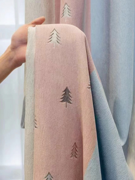 QYH2407D Made To Measure Eyelet Chenille Curtains Christmas Trees(Color: Pink)