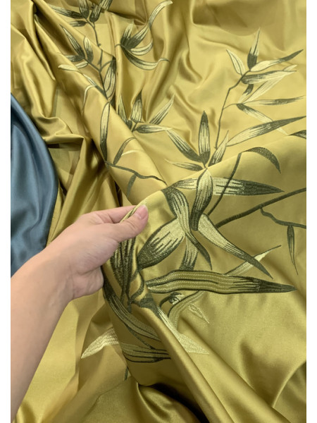 QYHL225GS Silver Beach Embroidered Chinese Lucky Bamboo Faux Silk Fabric Samples(Color: Gold)