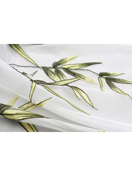 QYHL225GA Silver Beach Embroidered Chinese Lucky Bamboo Faux Silk Pleated Ready Made Curtains