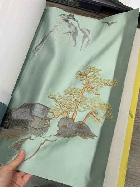 EQYHL225ID Silver Beach Embroidered Picturesque Gold Blue Grey Faux Flat Ready Made Curtains(Color: Blue)