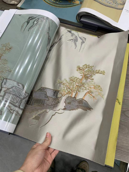 QYHL225IS Silver Beach Embroidered Picturesque Faux Silk Fabric Samples(Color: Grey)