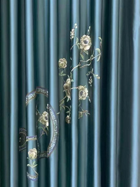 EQYHL225LA Extra Long Blue Embroidered Flowers Faux Silk Pinch Pleat Ready Made Blockout Curtains For Dining Room(Color: Blue)