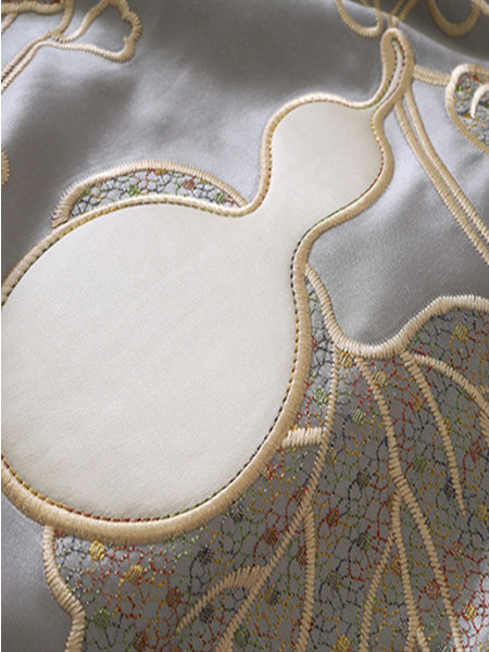 QYHL225SS Silver Beach Embroidered Gourd Blue Grey Faux Silk Blockout Curtains Fabric Samples(Color: Grey)