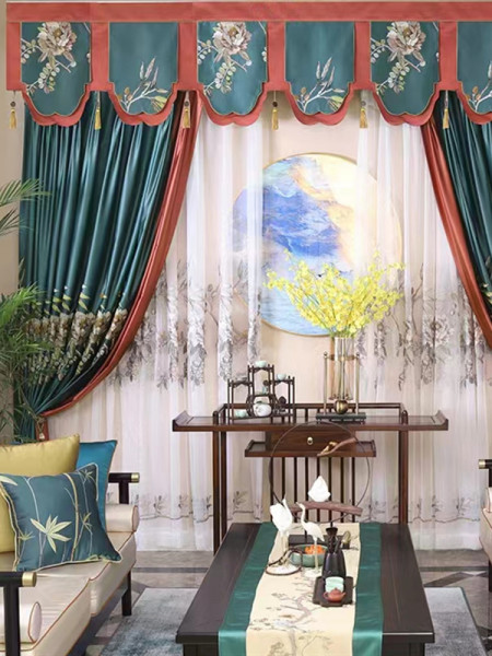 EQYHL225TA Extra Wide EEmbroidered Blooming Flowers Blue Yellow Ready Made Pencil Pleat Blockout Curtains For Sliding Doors(Color: Blue)