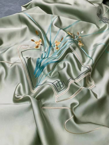 QYHL226B Silver Beach Embroidered Orchid Fragrant Thoroughwort Faux Silk Custom Made Curtains(Color: Light green)